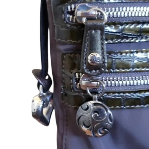 Brighton Go Go crossbody messenger bag nylon croc patent leather croc brown - Picture 5 of 9